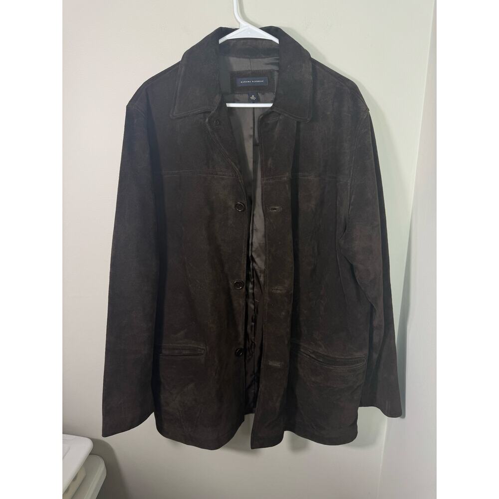 Vintage Banana Republic Men's Medium Suede Brown Zip Up Jacket
